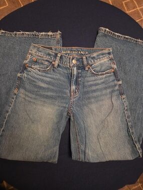 American Eagle Low Rise Ultra Wide Leg Jeans 000 Regular Rigid Denim